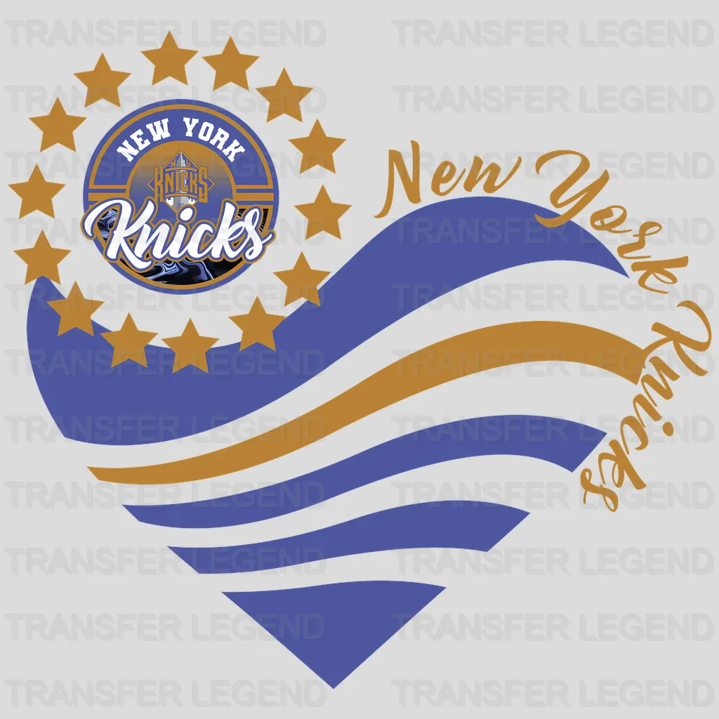 New York Knicks NBA Heart Shape Retro Wavy Lines Graphic - DTF Iron On Transfer