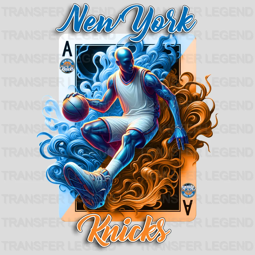 New York Knicks NBA Skeleton Playing Card Art - DTF Iron On Transfer