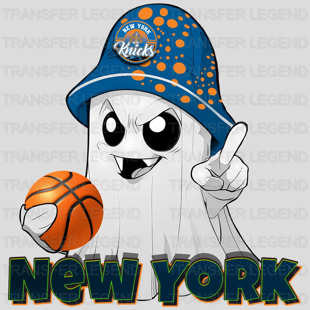 New York Knicks NBA Cute Ghost With Hat & Halloween - DTF Iron On Transfer