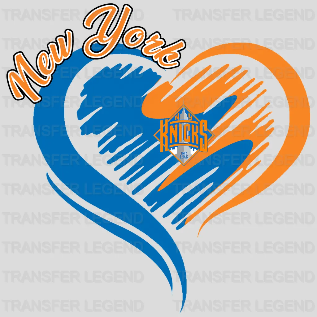 New York Knicks NBA Elegant Heart Swirl With Script Text - DTF Iron On Transfer