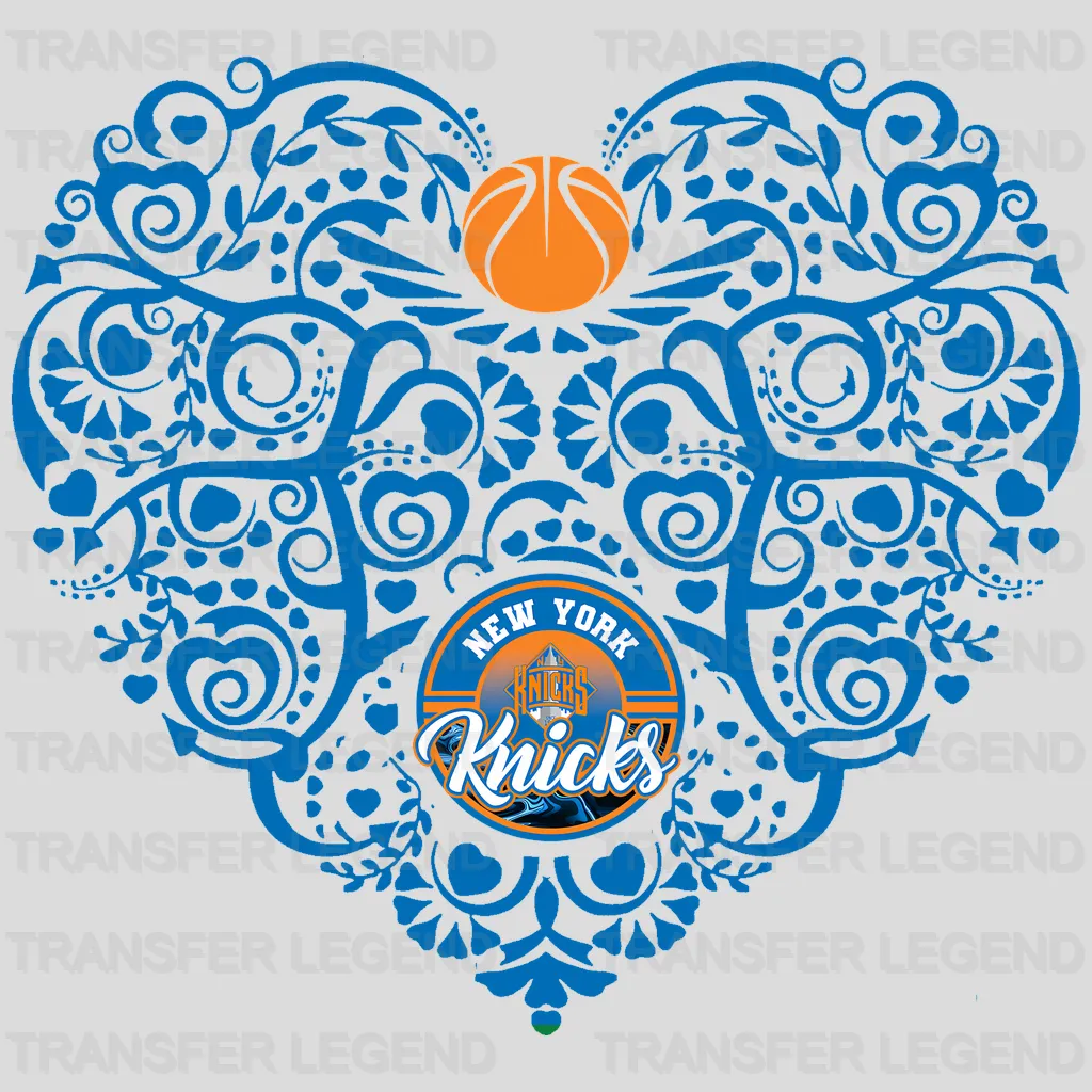 New York Knicks NBA Floral Pattern Heart Shape - DTF Iron On Transfer