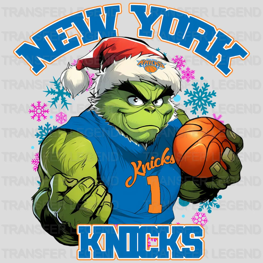New York Knicks NBA Grinch Christmas Santa Hat Art - DTF Iron On Transfer
