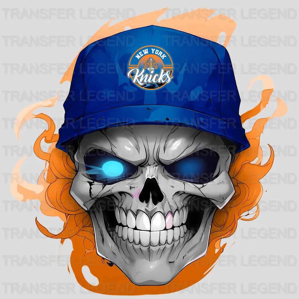 New York Knicks NBA Skull With Cap & Smoke Effect - DTF Iron On Transfer