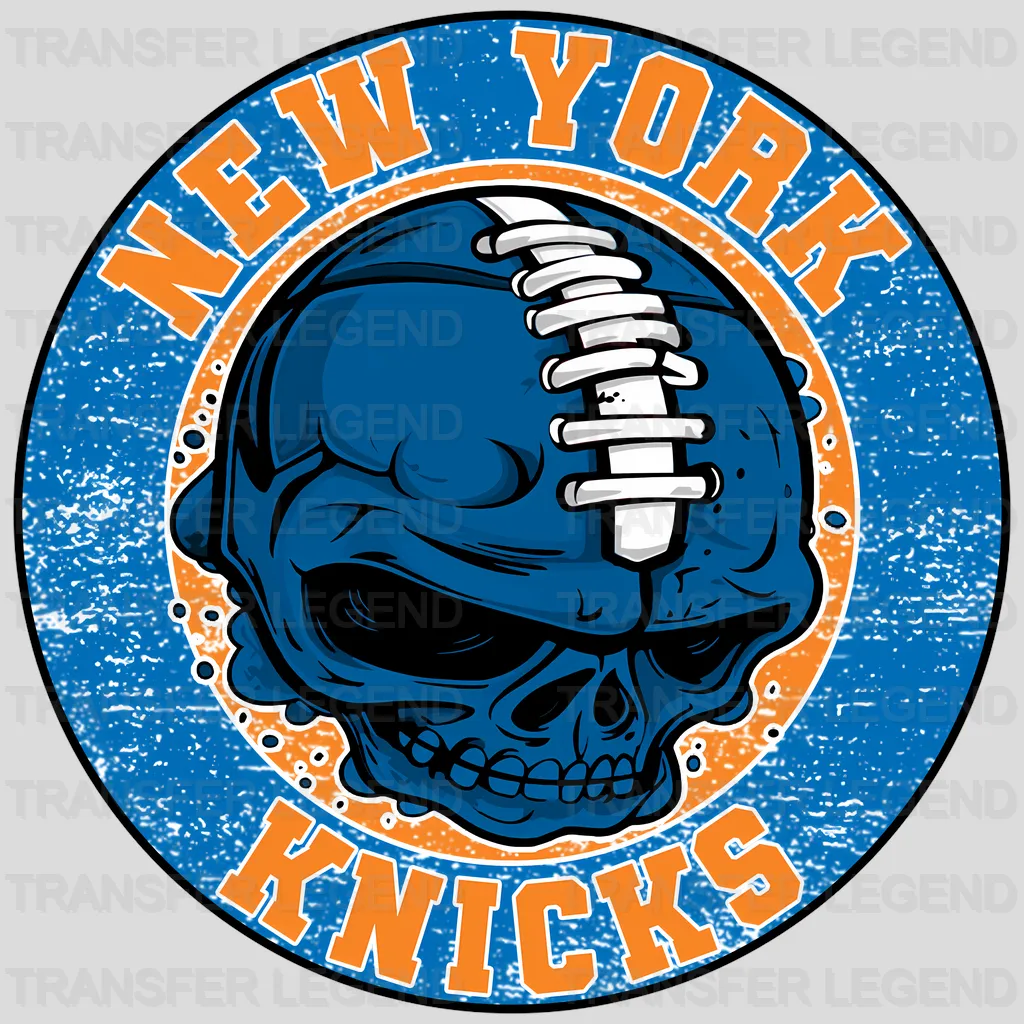 New York Knicks NBA Blue Skull With Helmet Art - DTF Iron On Transfer