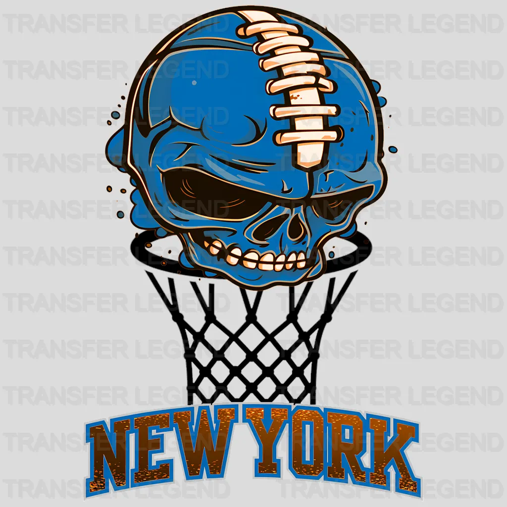 New York Knicks NBA Blue Skull Biting Rim Art - DTF Iron On Transfer