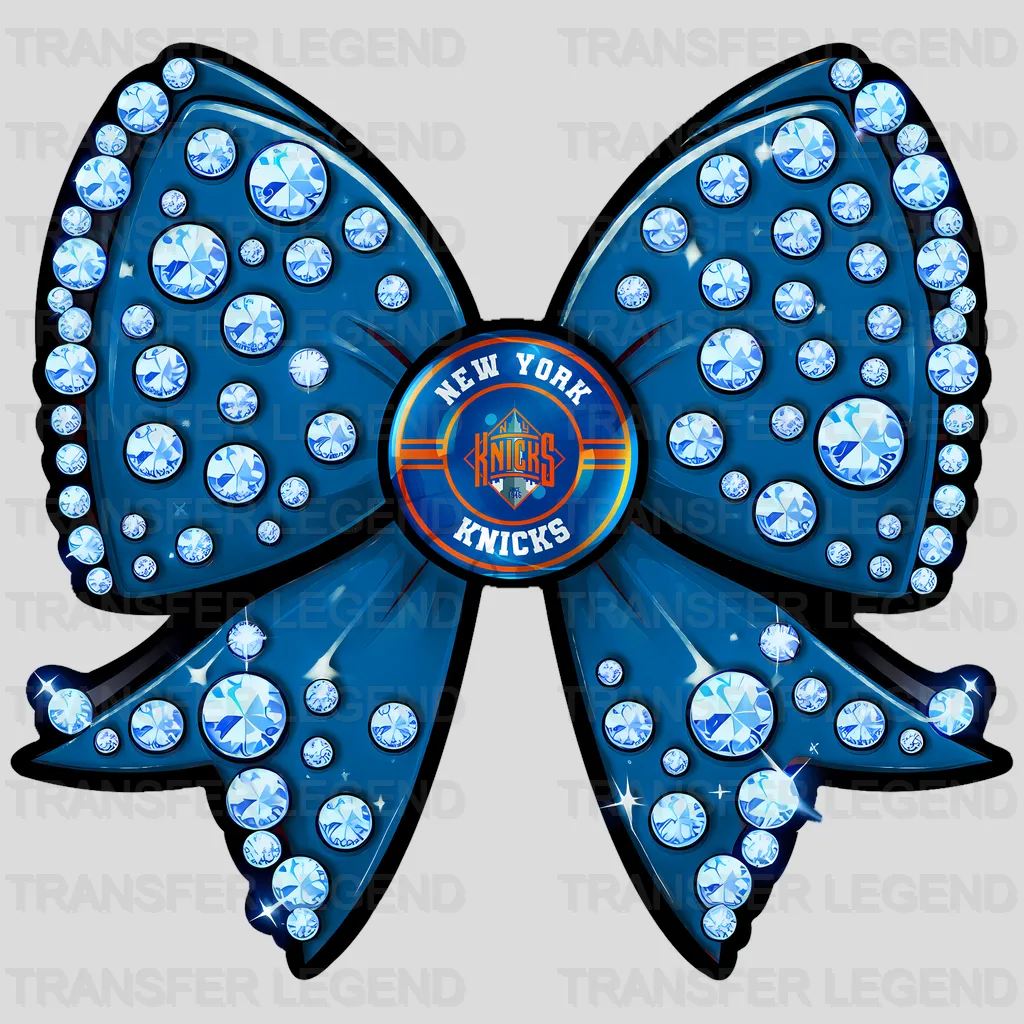 New York Knicks NBA Glitter Sequin Blue Bow Ribbon - DTF Iron On Transfer