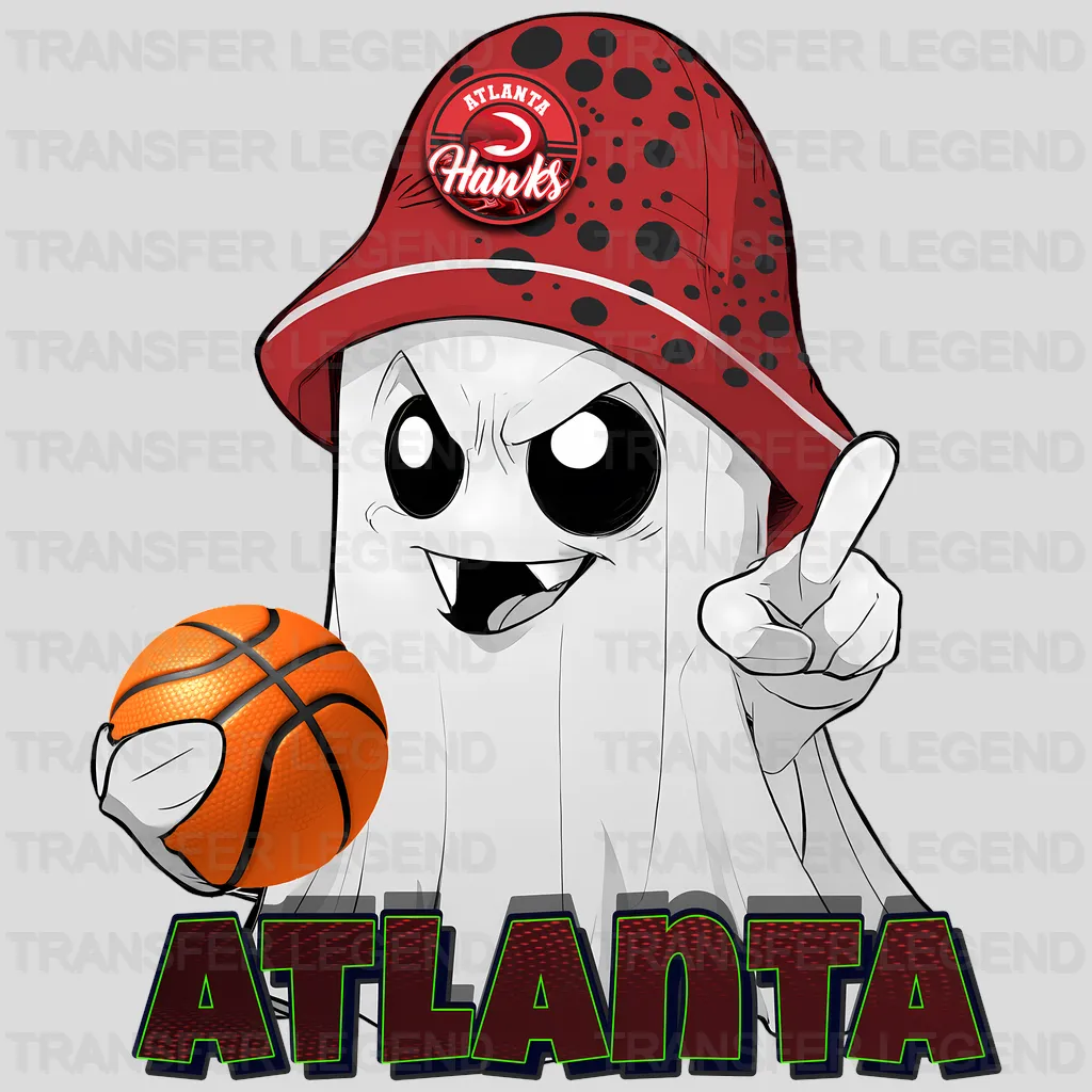 Atlanta Hawks NBA Cute Ghost With Hat & Halloween - DTF Iron On Transfer