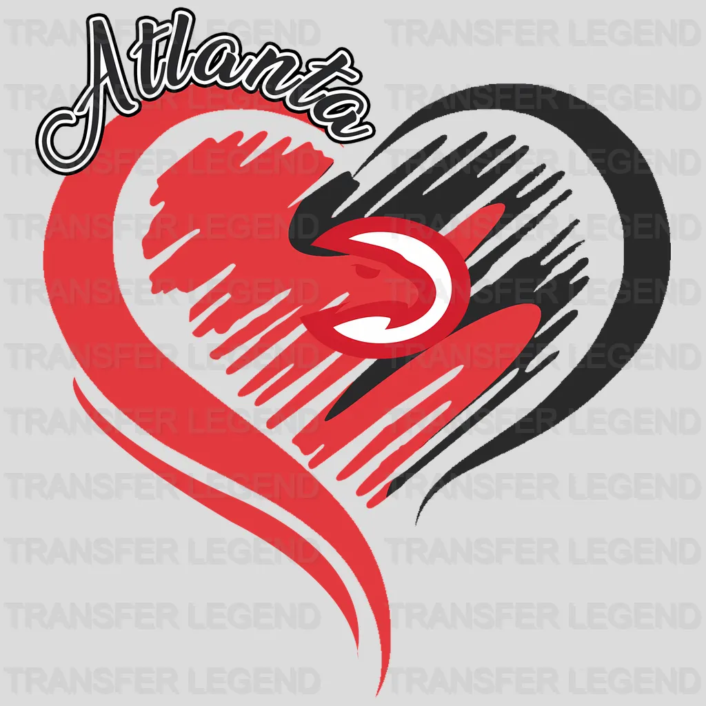 Atlanta Hawks NBA Elegant Heart Swirl With Script Text - DTF Iron On Transfer