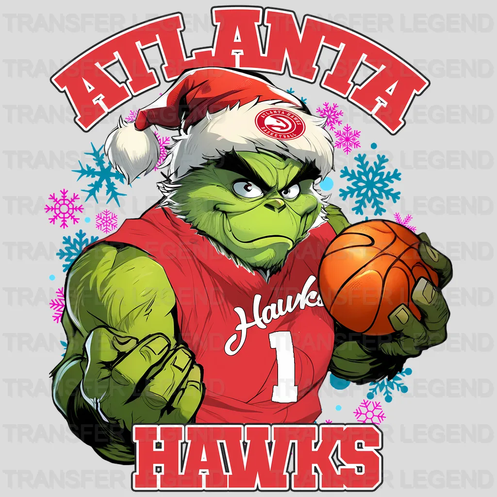 Atlanta Hawks NBA Grinch Christmas Santa Hat Art - DTF Iron On Transfer
