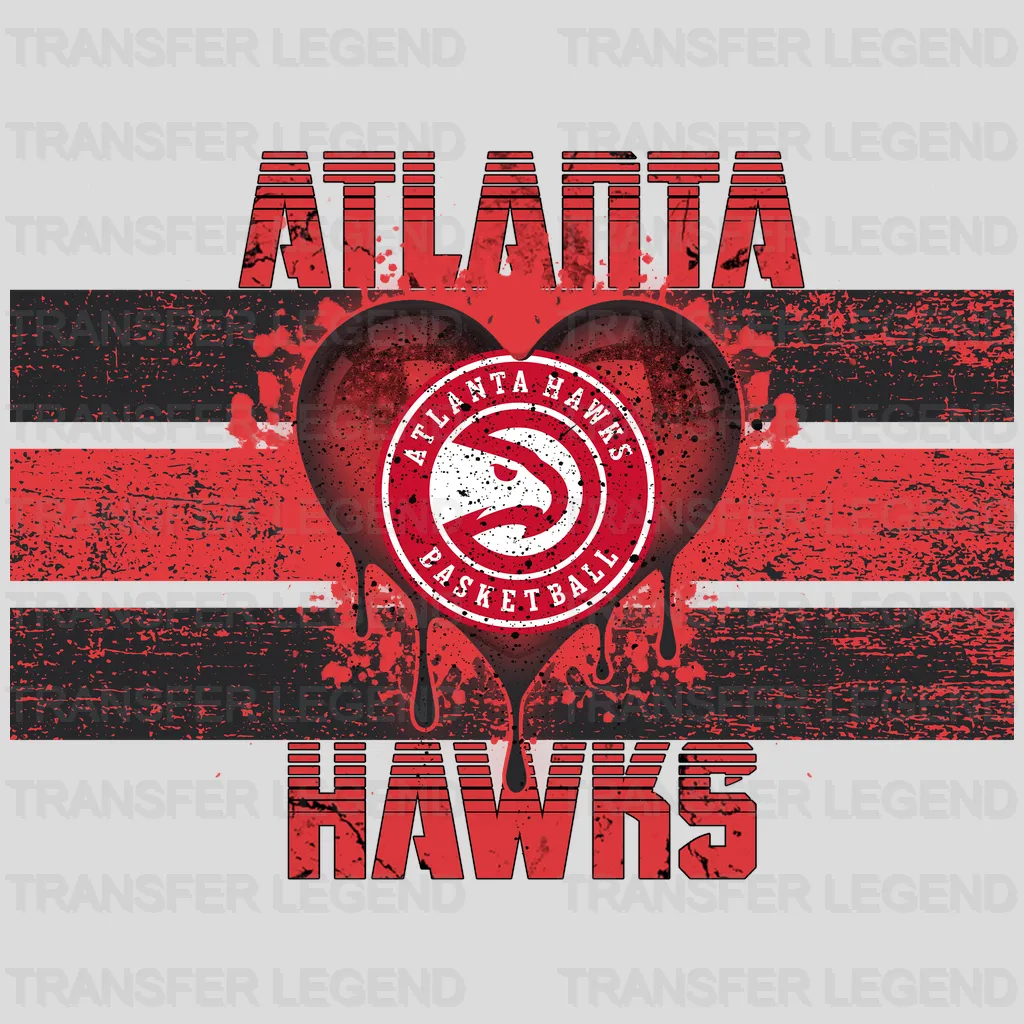 Atlanta Hawks NBA Distressed Flag Heart Shape - DTF Iron On Transfer