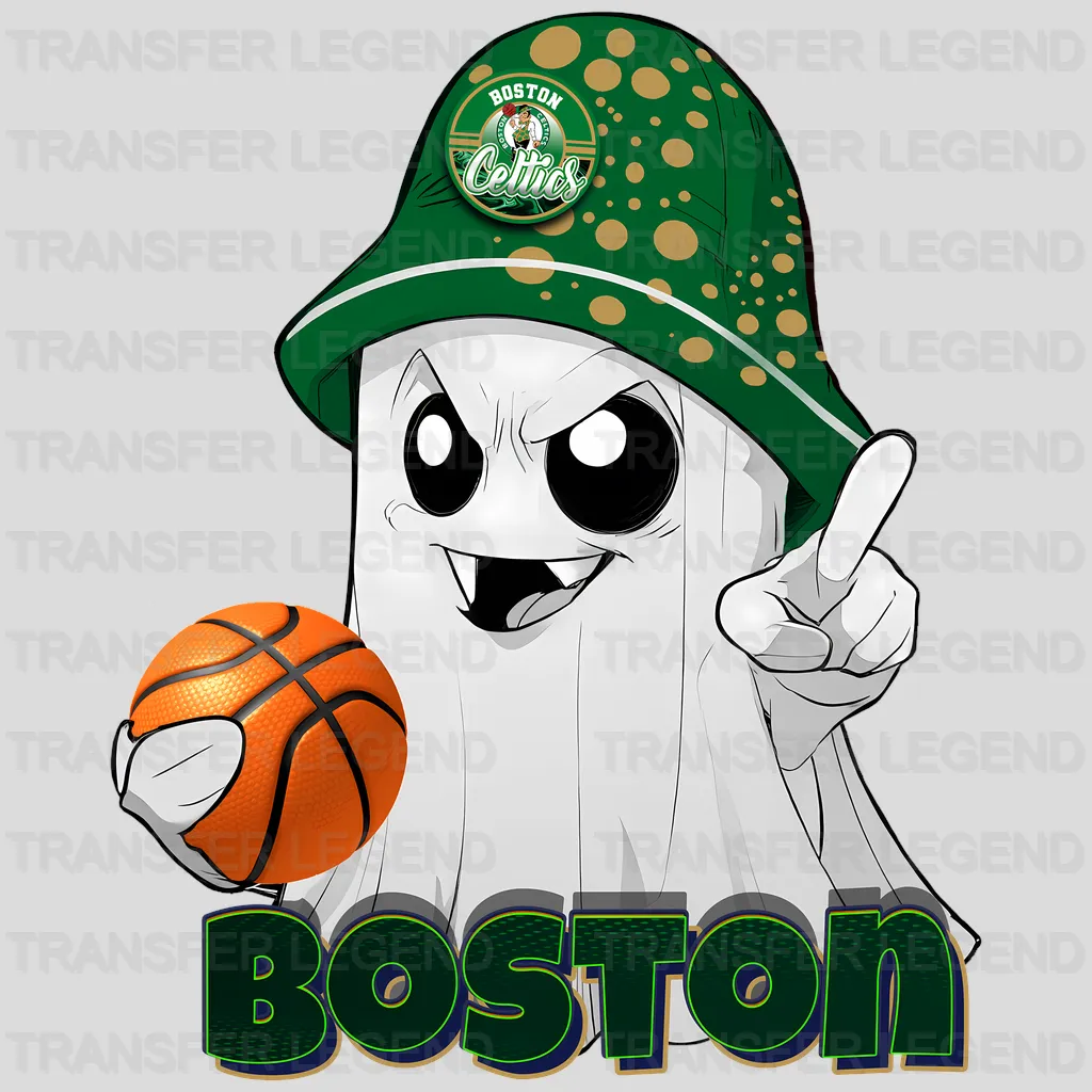 Boston Celtics NBA Cute Ghost With Hat & Halloween - DTF Iron On Transfer