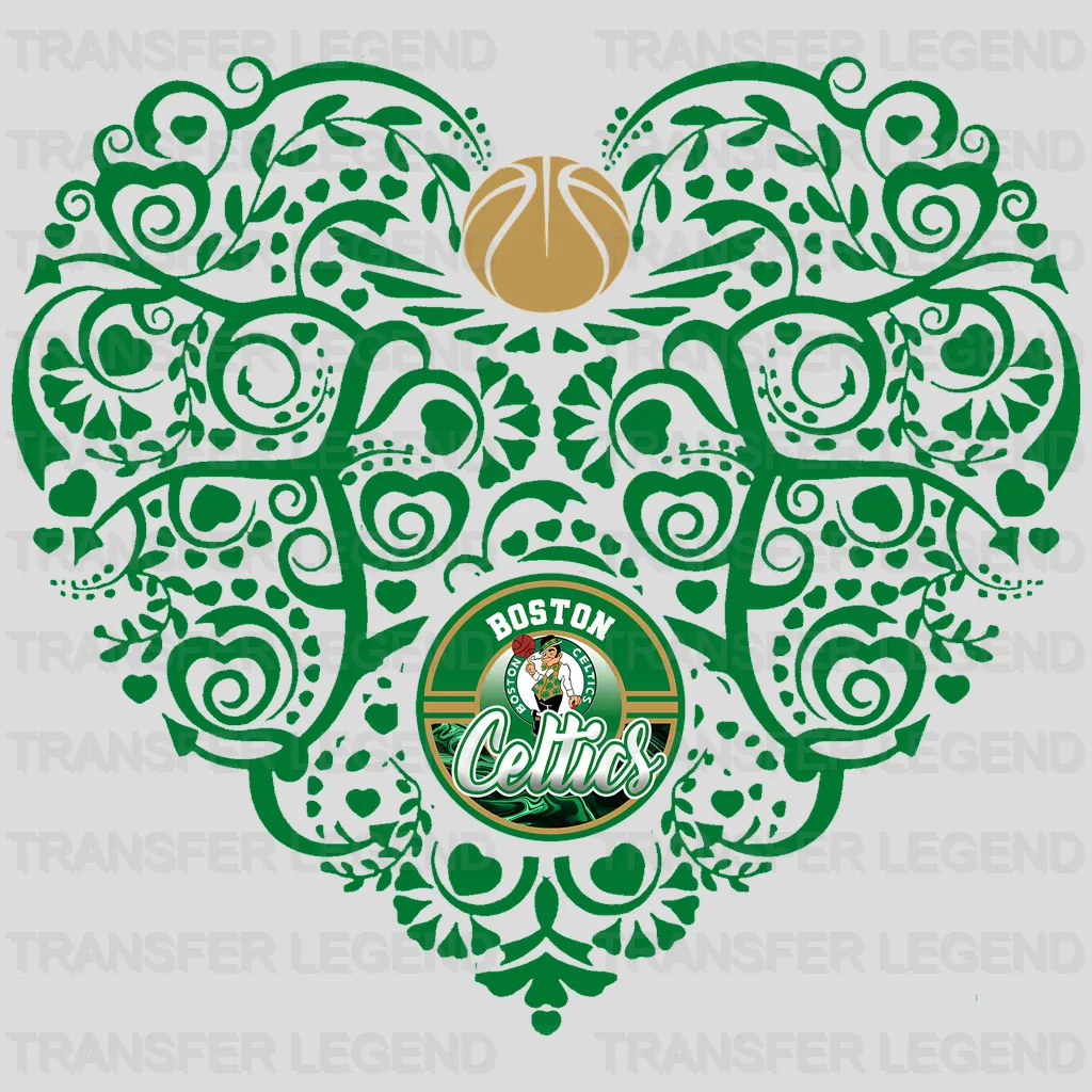 Boston Celtics NBA Floral Pattern Heart Shape - DTF Iron On Transfer