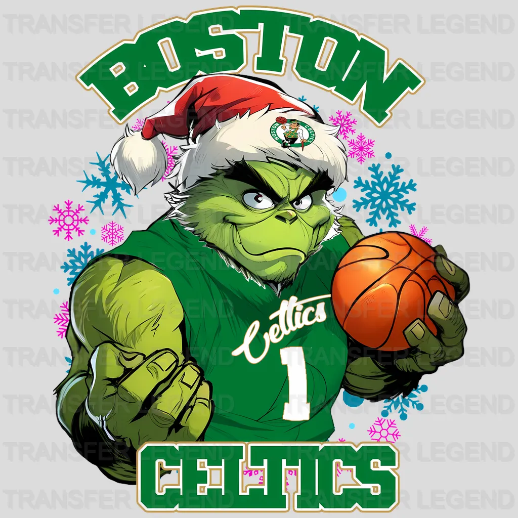 Boston Celtics NBA Grinch Christmas Santa Hat Art - DTF Iron On Transfer