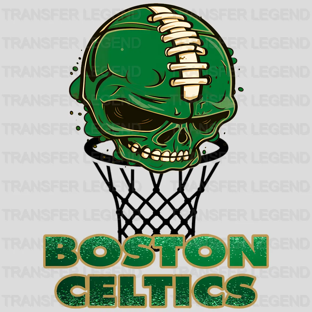 Boston Celtics NBA Green Skull Biting Rim Art - DTF Iron On Transfer