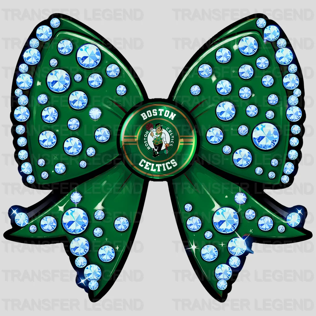 Boston Celtics NBA Glitter Sequin Green Bow Ribbon - DTF Iron On Trans