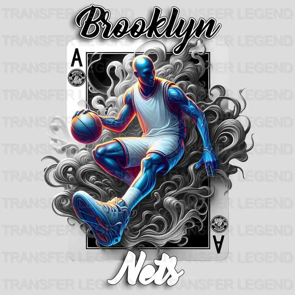 Brooklyn Nets NBA Skeleton Playing Card Art - DTF Iron On Transfer