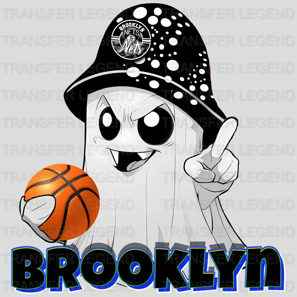 Brooklyn Nets NBA Cute Ghost With Hat & Halloween - DTF Iron On Transfer