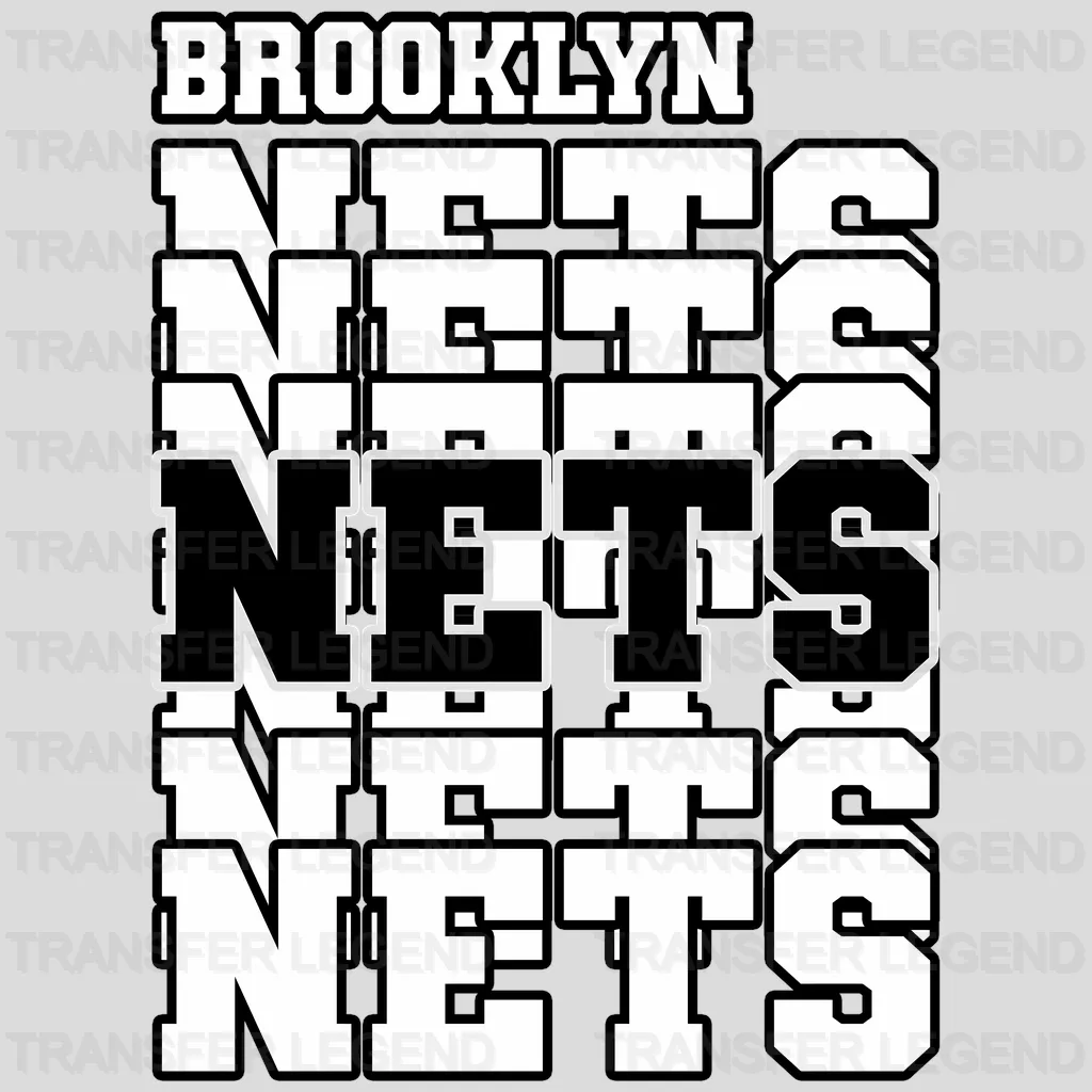Brooklyn Nets NBA Repeated Text Pattern Block Logo - DTF Iron On Transfer