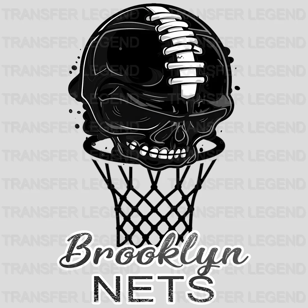 Brooklyn Nets NBA Skull Biting Rim Art - DTF Iron On Transfer