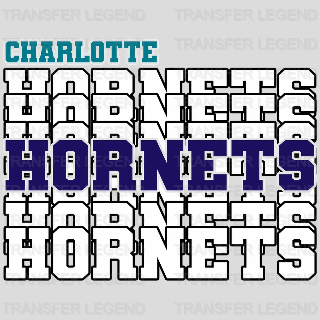 Charlotte Hornets NBA Repeated Text Pattern Block Logo - DTF Iron On Transfer