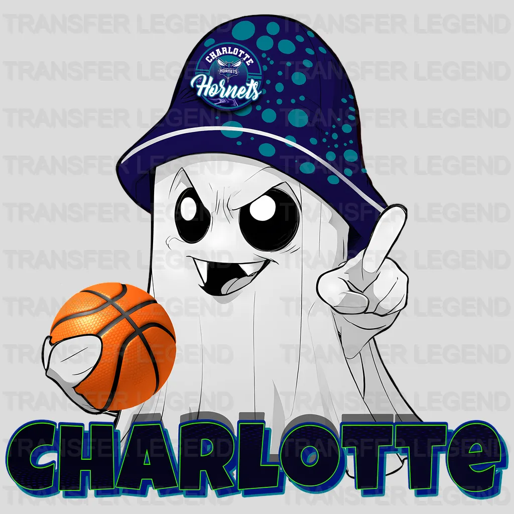 Charlotte Hornets NBA Cute Ghost With Hat & Halloween - DTF Iron On Transfer