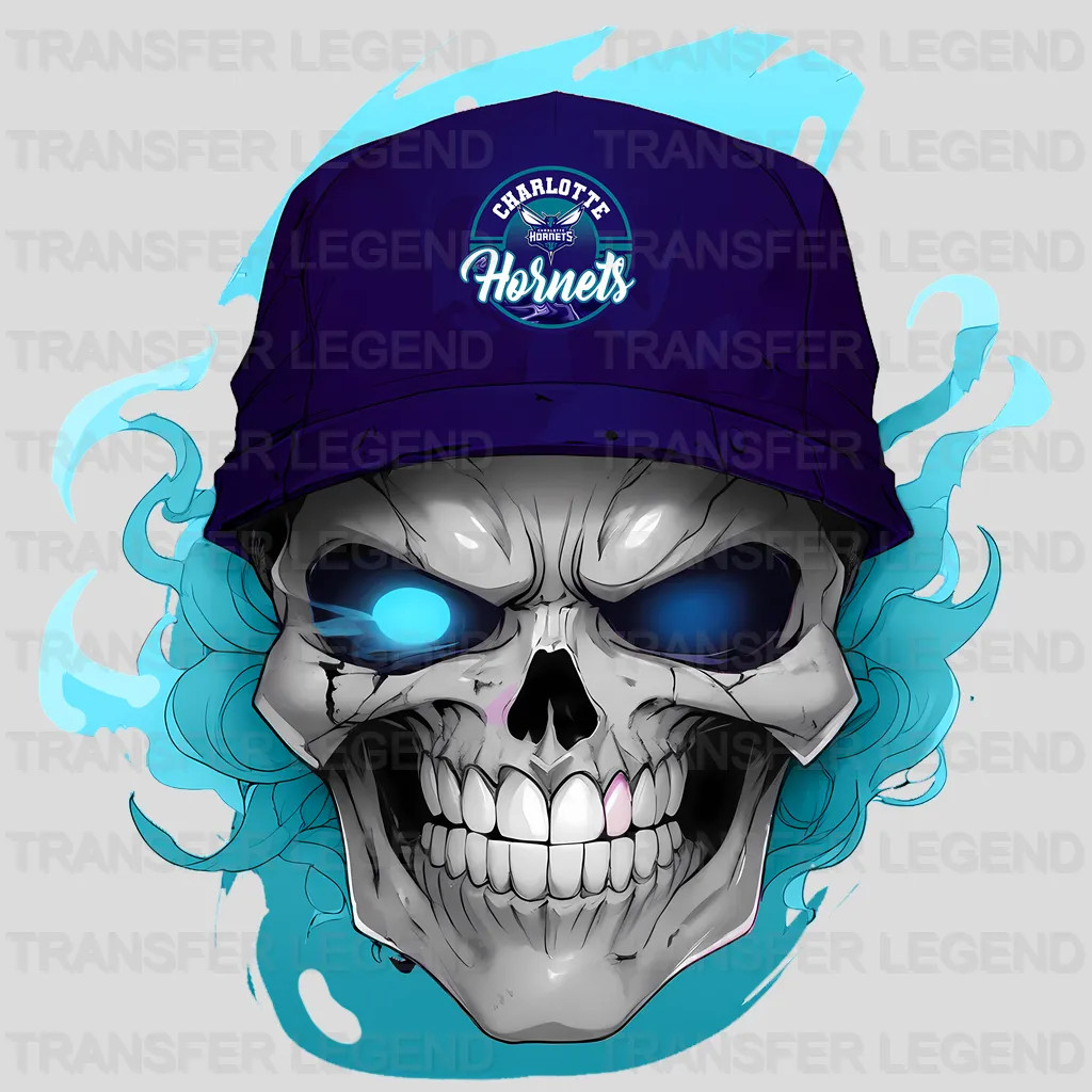 Charlotte Hornets NBA Skull With Cap & Smoke Effect - DTF Iron On Transfer