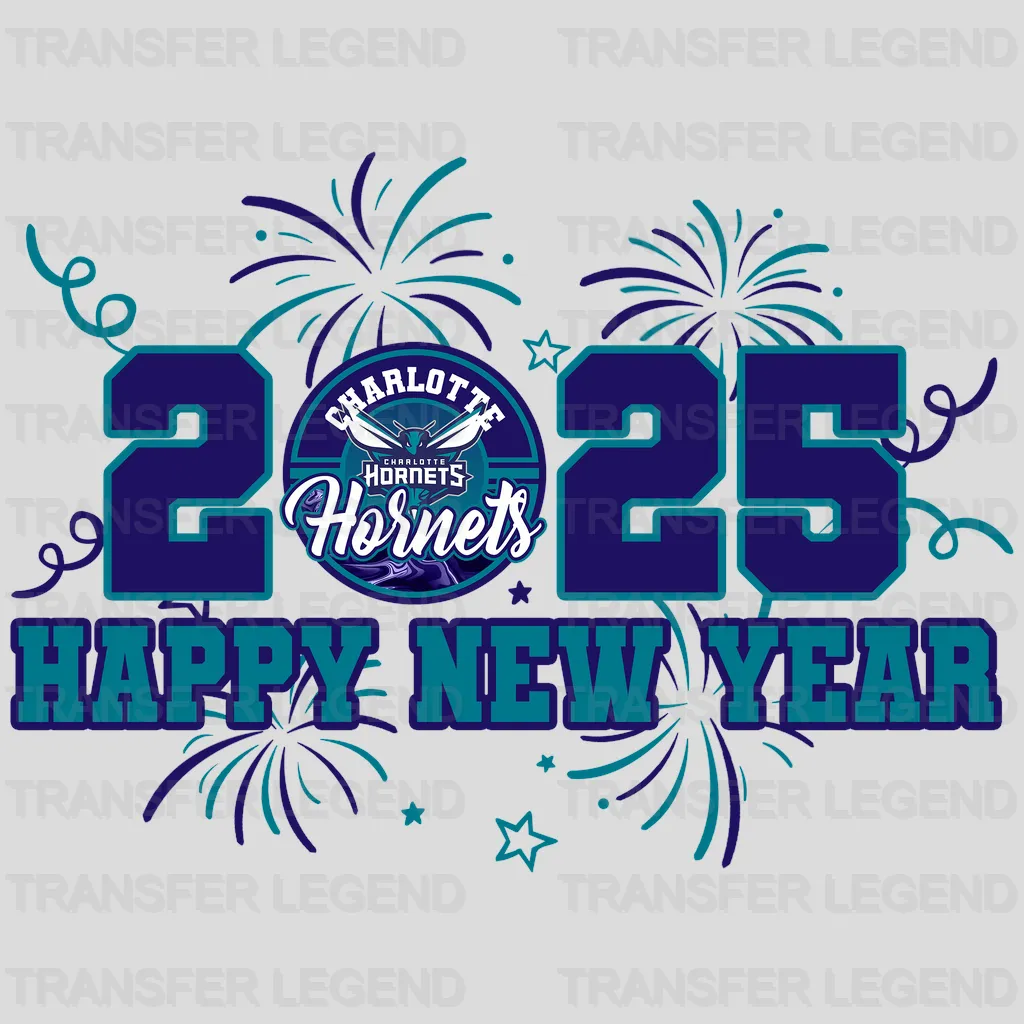 Charlotte Hornets NBA 2025 Happy New Year DTF Iron On Transfer