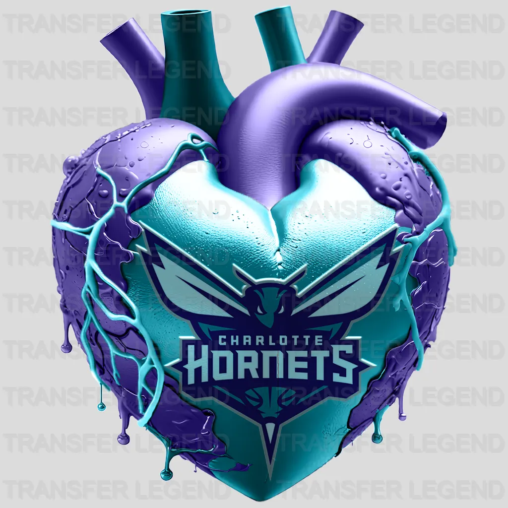 Charlotte Hornets NBA Realistic Anatomical Heart Art - DTF Iron On Transfer