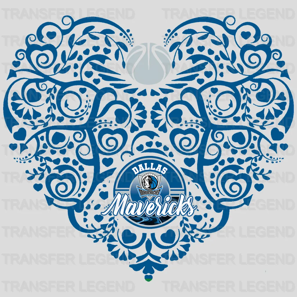 Dallas Mavericks NBA Floral Pattern Heart Shape - DTF Iron On Transfer