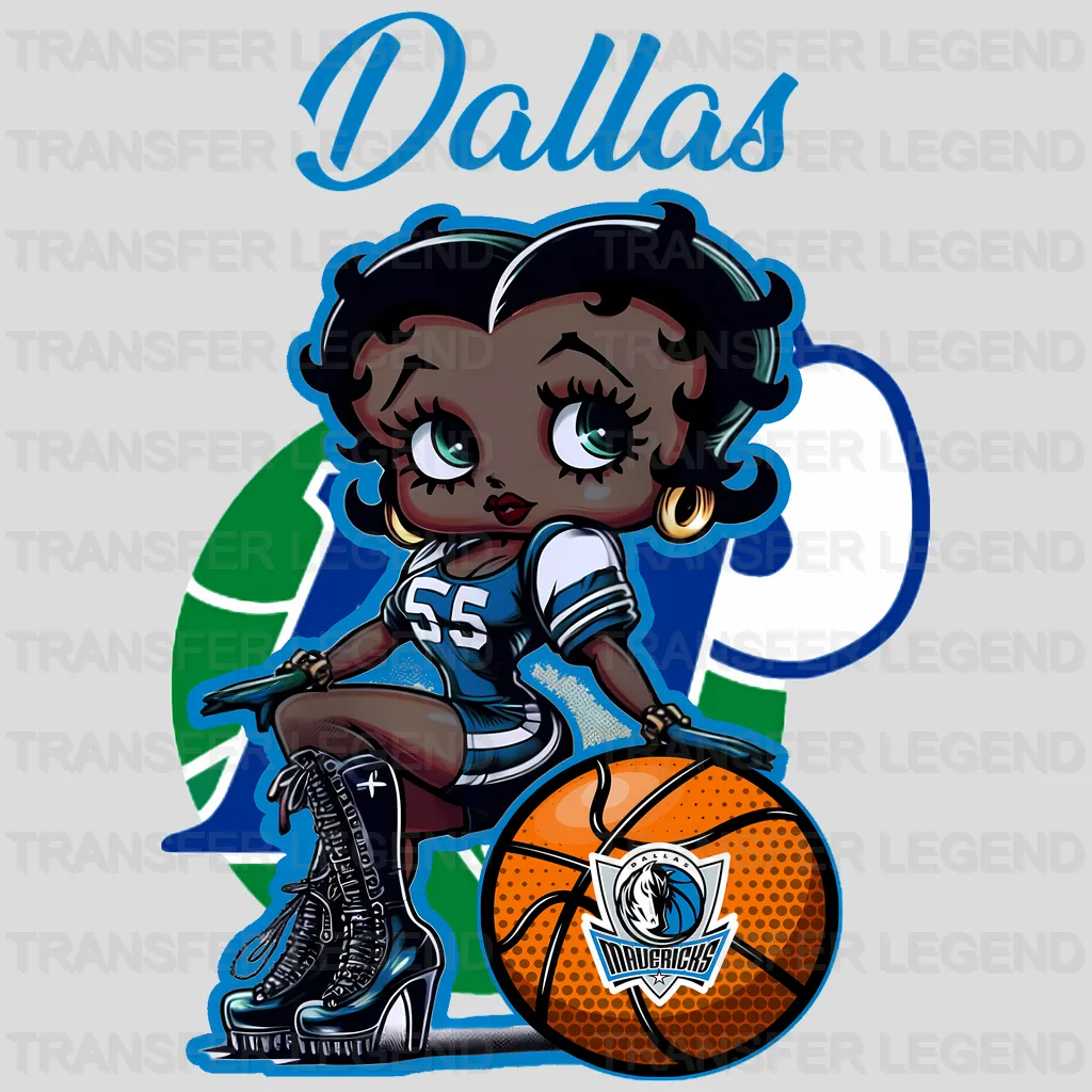 Dallas Mavericks NBA Cute Cartoon Girl Sitting On V2 - DTF Iron On Transfer