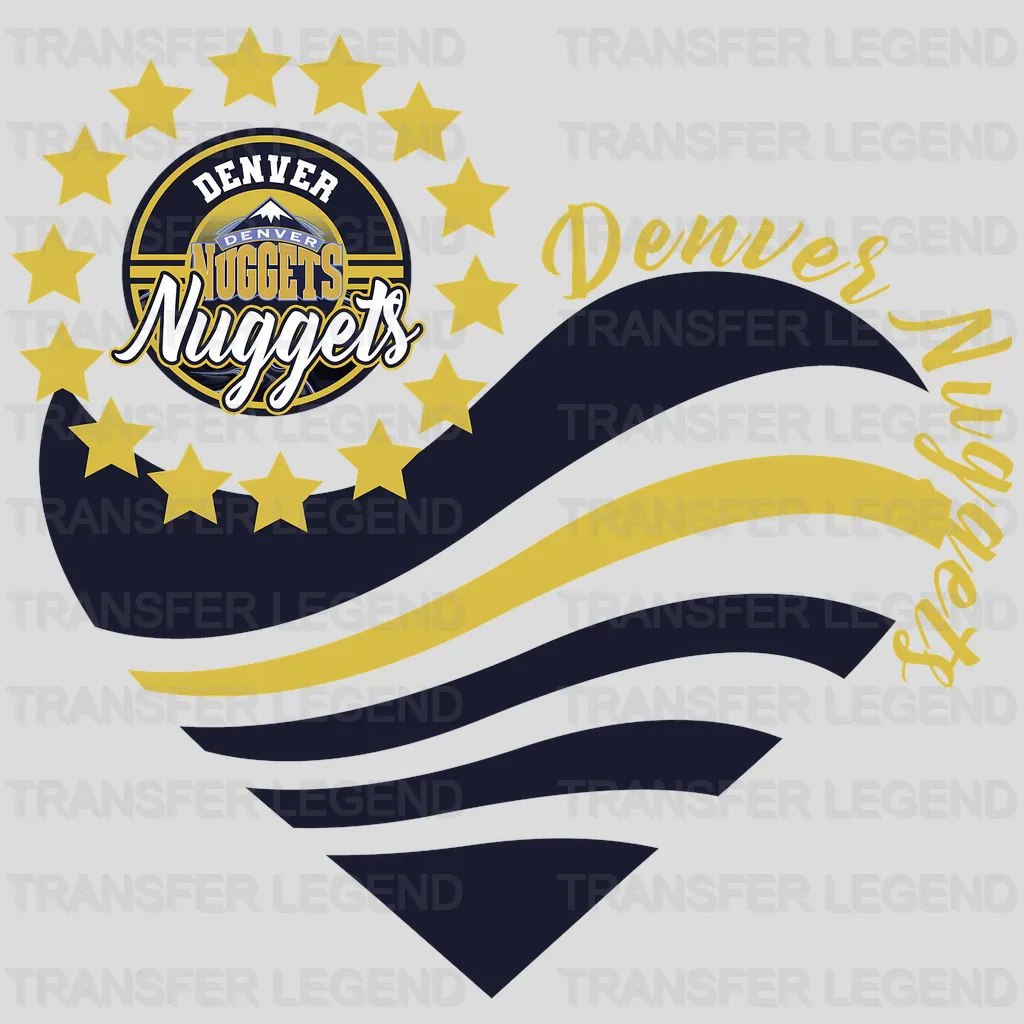 Denver Nuggets NBA Heart Shape Retro Wavy Lines Graphic - DTF Iron On Transfer