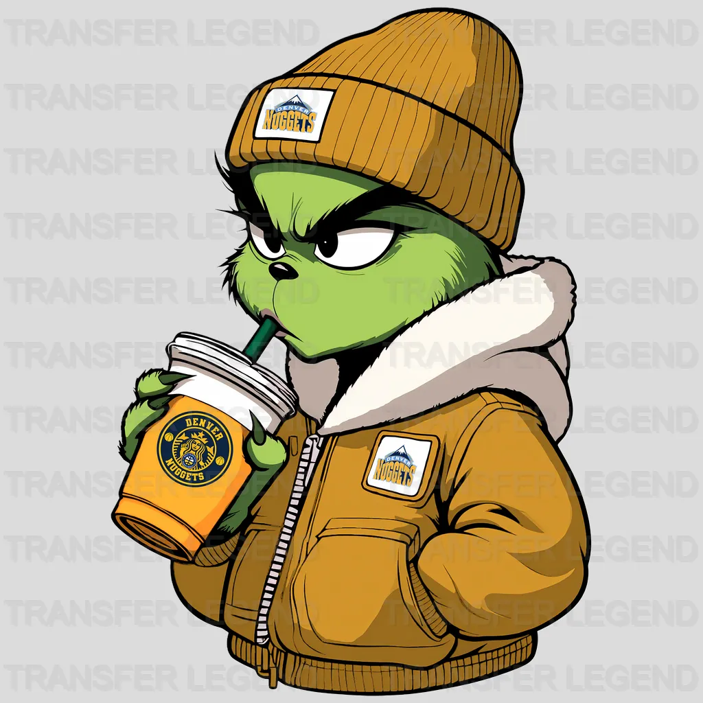 Denver Nuggets NBA The Grinch Drinking Coffee - DTF Iron On Transfer