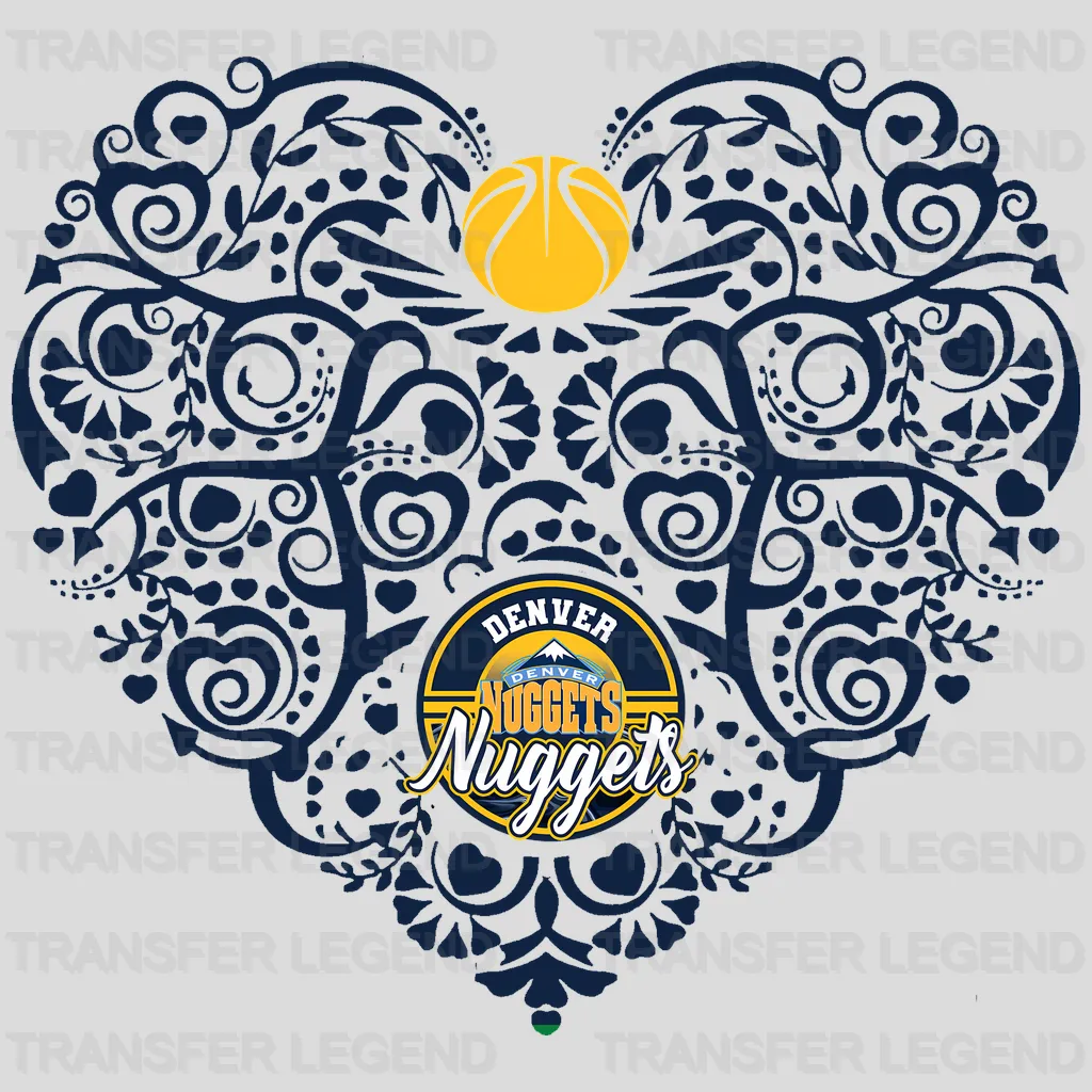 Denver Nuggets NBA Floral Pattern Heart Shape - DTF Iron On Transfer