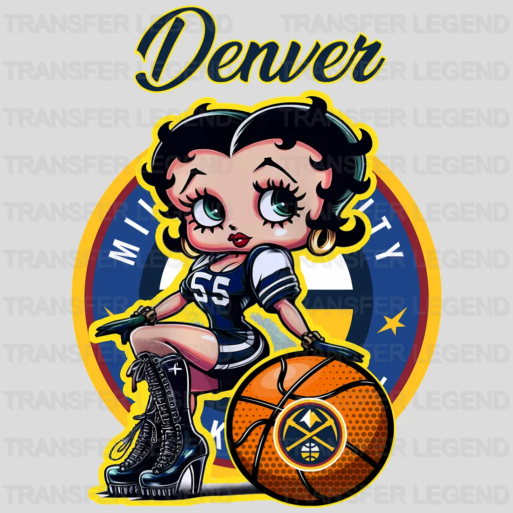 Denver Nuggets NBA Cute Cartoon Girl Sitting On V1 - DTF Iron On Transfer