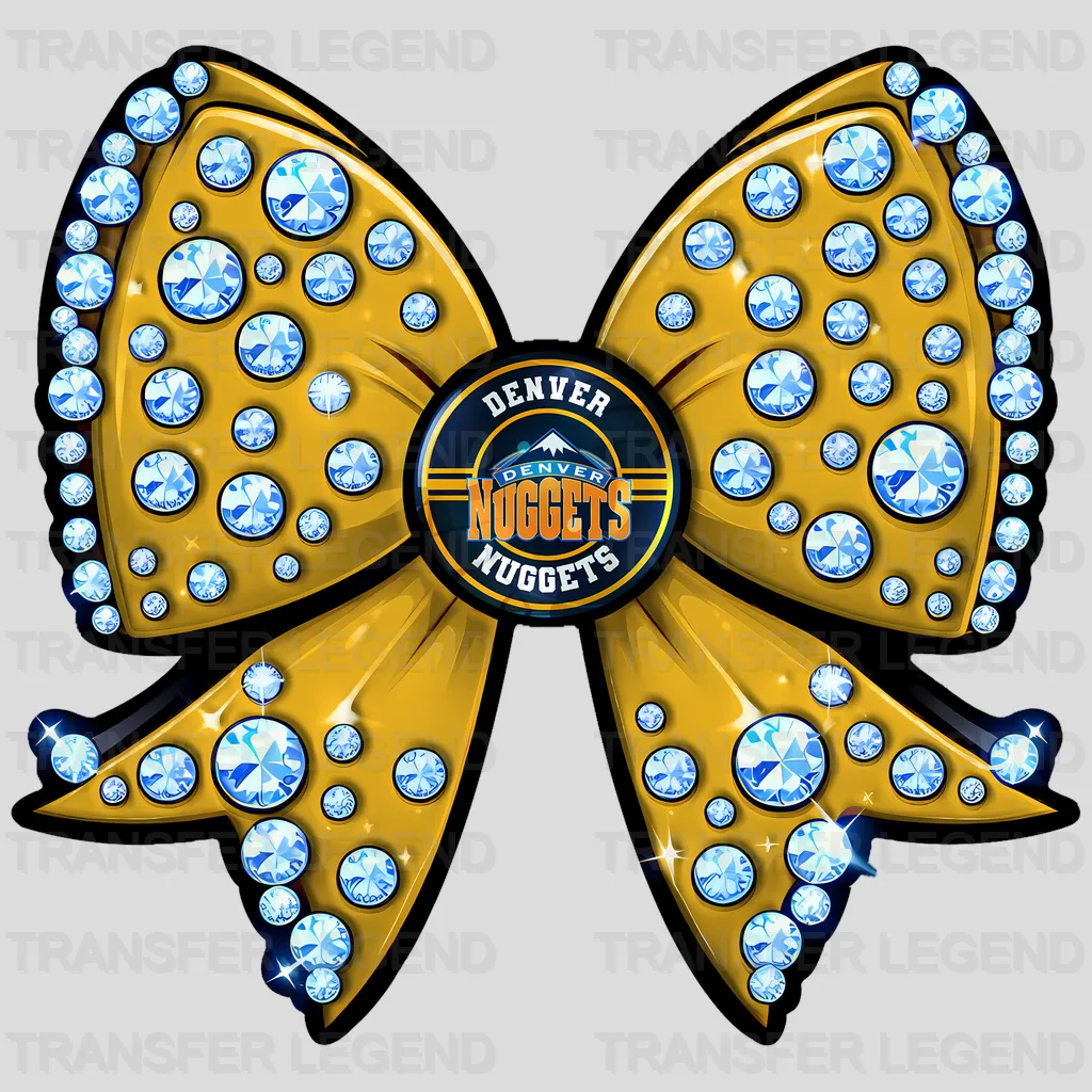 Denver Nuggets NBA Glitter Sequin Yellow Bow Ribbon - DTF Iron On Transfer