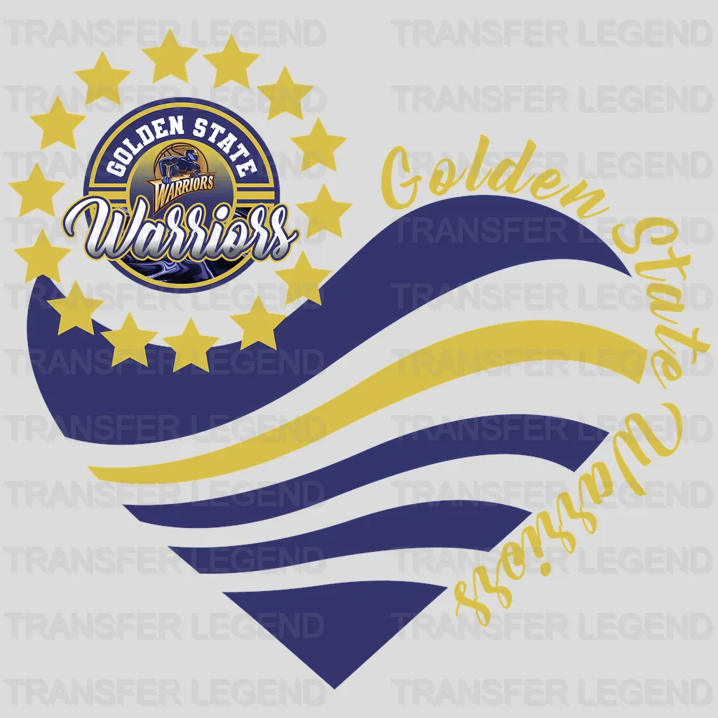 Golden State Warriors NBA Heart Shape Retro Wavy Lines Graphic - DTF Iron On Transfer