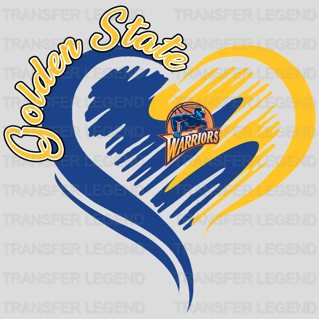 Golden State Warriors NBA Elegant Heart Swirl With Script Text - DTF Iron On Transfer