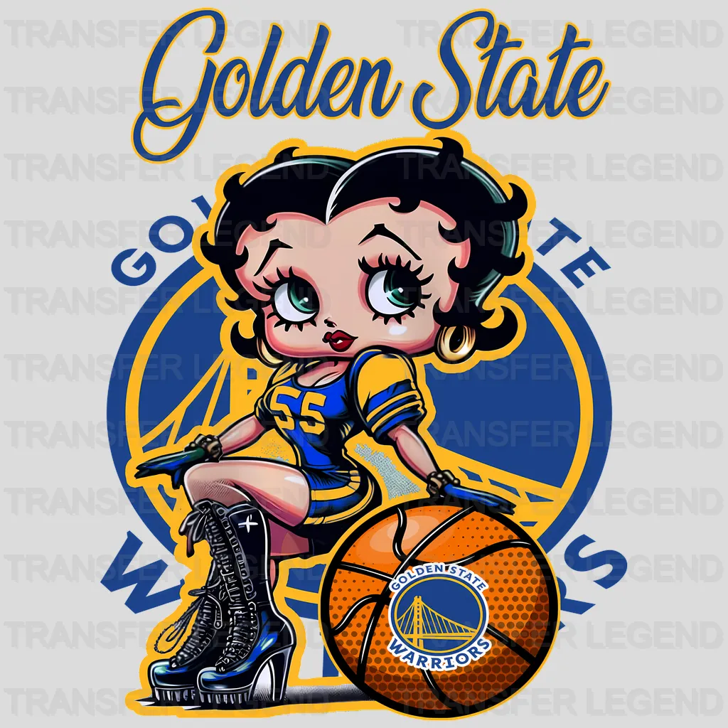Golden State Warriors NBA Cute Cartoon Girl Sitting On V2 - DTF Iron On Transfer
