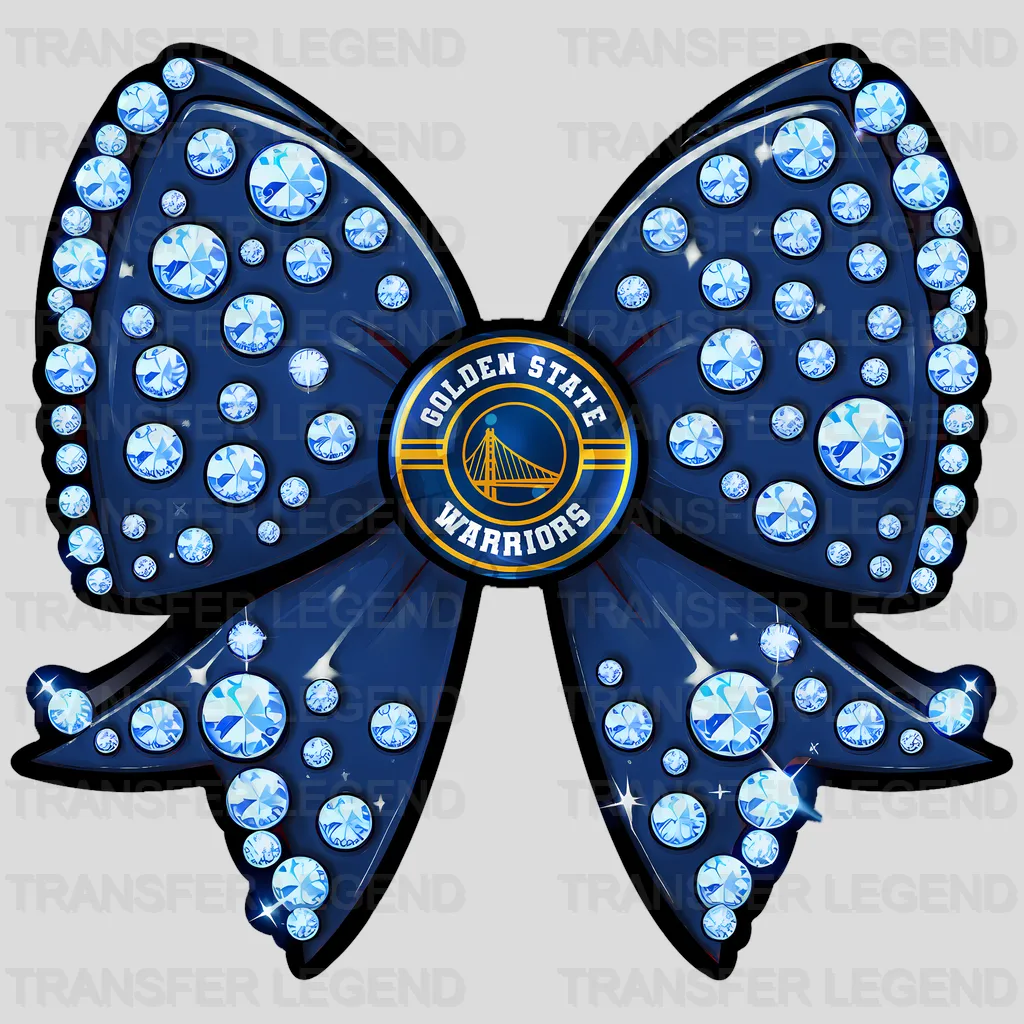 Golden State Warriors NBA Glitter Sequin Blue Bow Ribbon - DTF Iron On Transfer