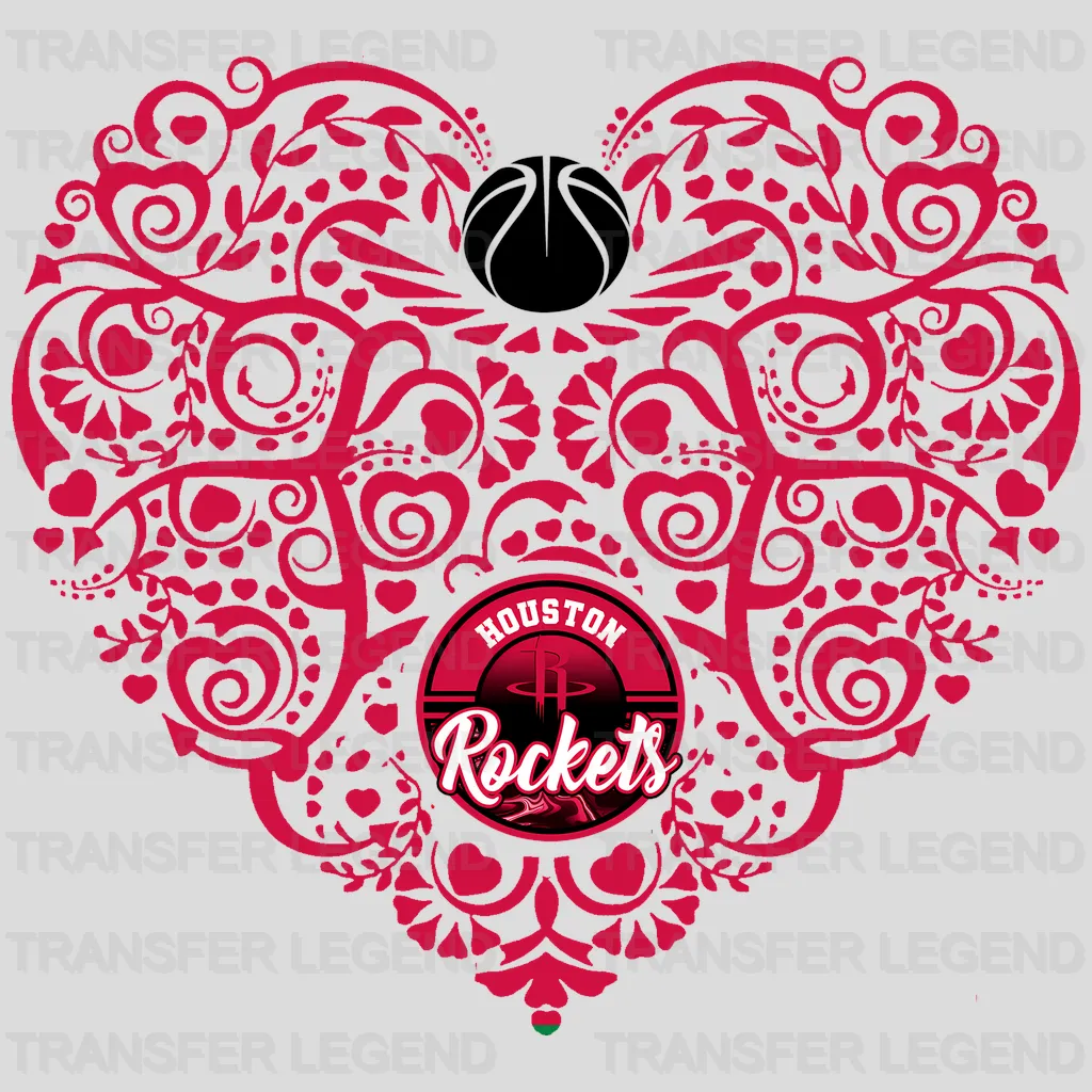 Houston Rockets NBA Floral Pattern Heart Shape - DTF Iron On Transfer