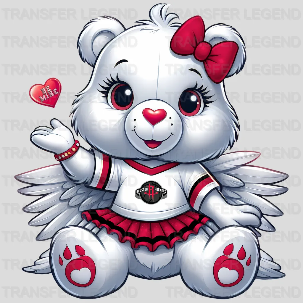 Houston Rockets NBA Cute Care Bear Mascot Red & White - DTF Iron On Transfer