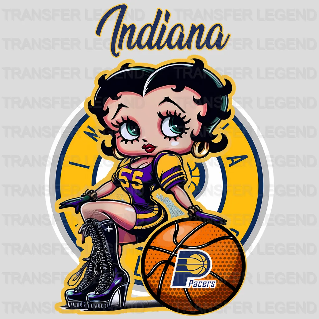Indiana Pacers NBA Cute Cartoon Girl Sitting On V1 - DTF Iron On Transfer