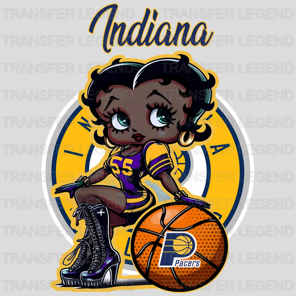 Indiana Pacers NBA Cute Cartoon Girl Sitting On V2 - DTF Iron On Transfer