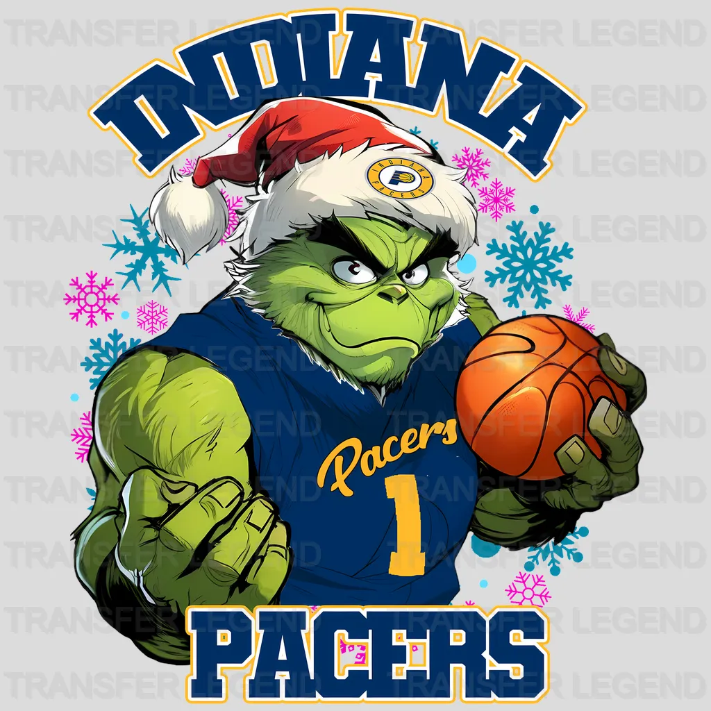 Indiana Pacers NBA Grinch Christmas Santa Hat Art - DTF Iron On Transfer
