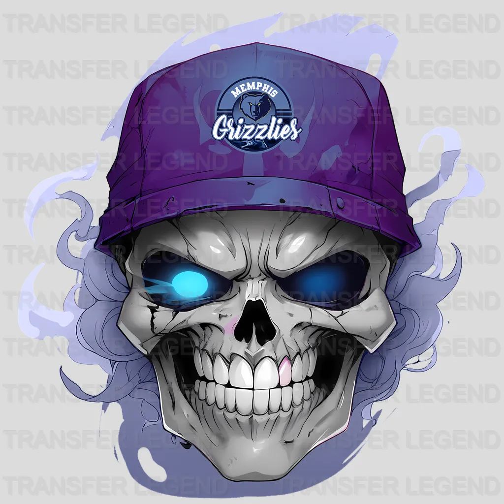 Memphis Grizzlies NBA Skull With Cap & Smoke Effect - DTF Iron On Transfer