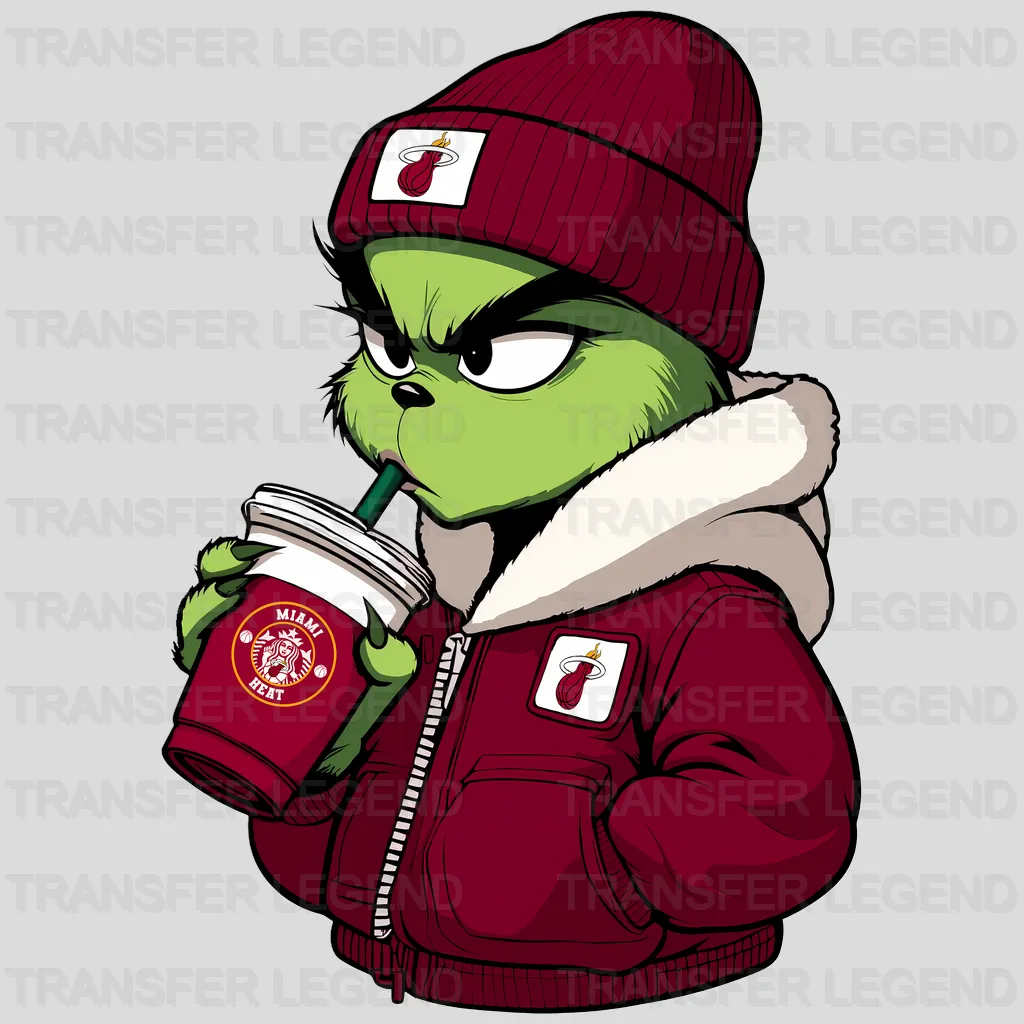 Miami Heat NBA The Grinch Drinking Coffee - DTF Iron On Transfer