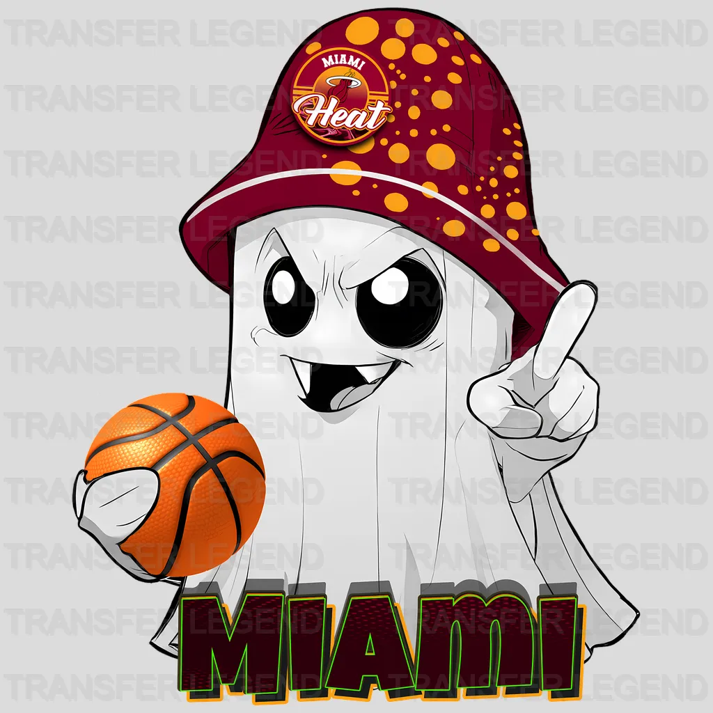 Miami Heat NBA Cute Ghost With Hat & Halloween - DTF Iron On Transfer