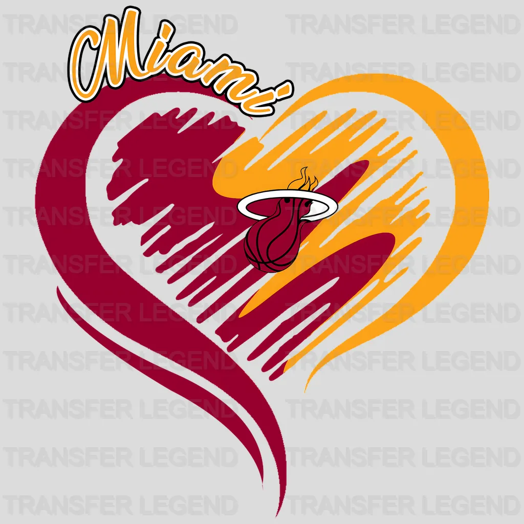 Miami Heat NBA Elegant Heart Swirl With Script Text - DTF Iron On Transfer