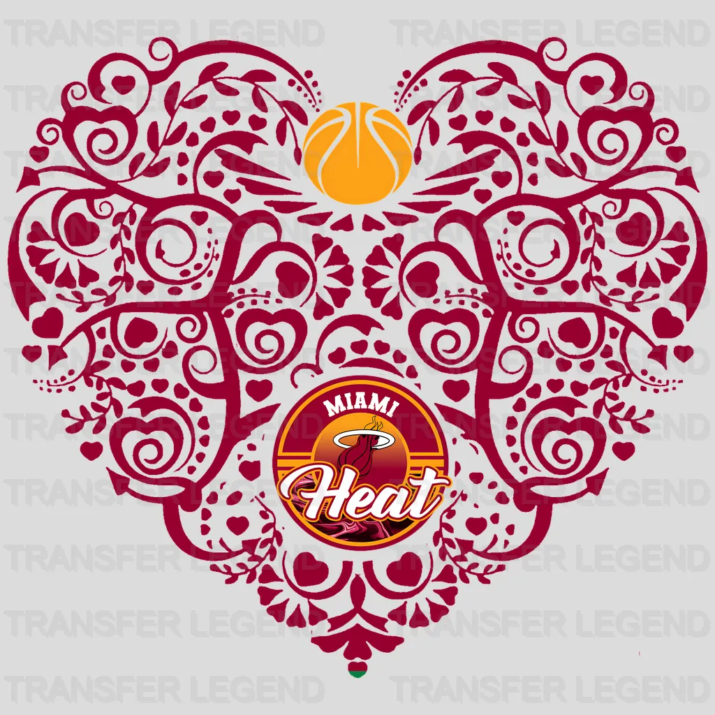 Miami Heat NBA Floral Pattern Heart Shape - DTF Iron On Transfer