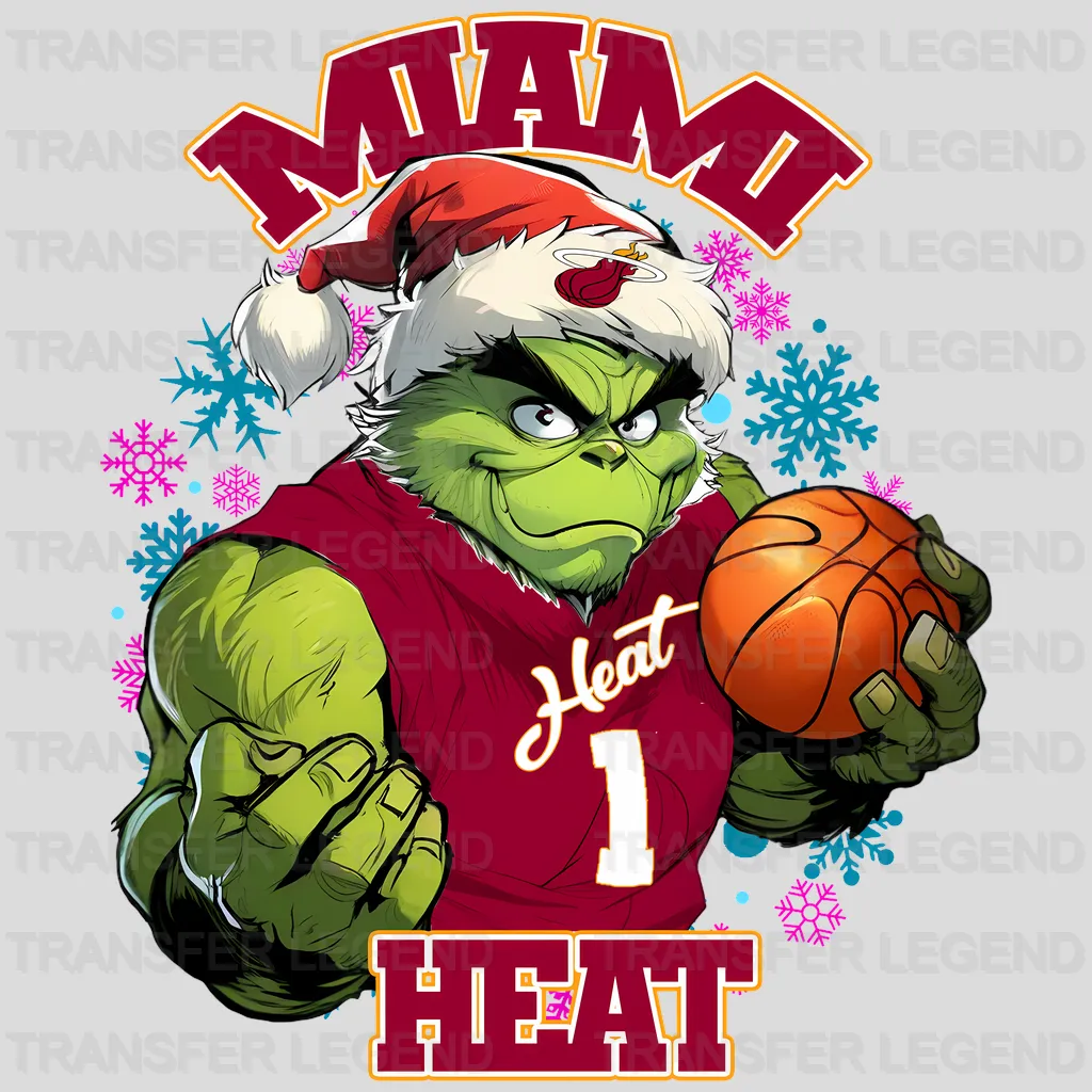 Miami Heat NBA Grinch Christmas Santa Hat Art - DTF Iron On Transfer
